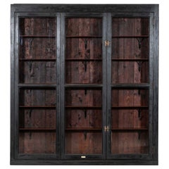 Large English 19thC Ebonised Mahogany Pharmacy Display Cabinet