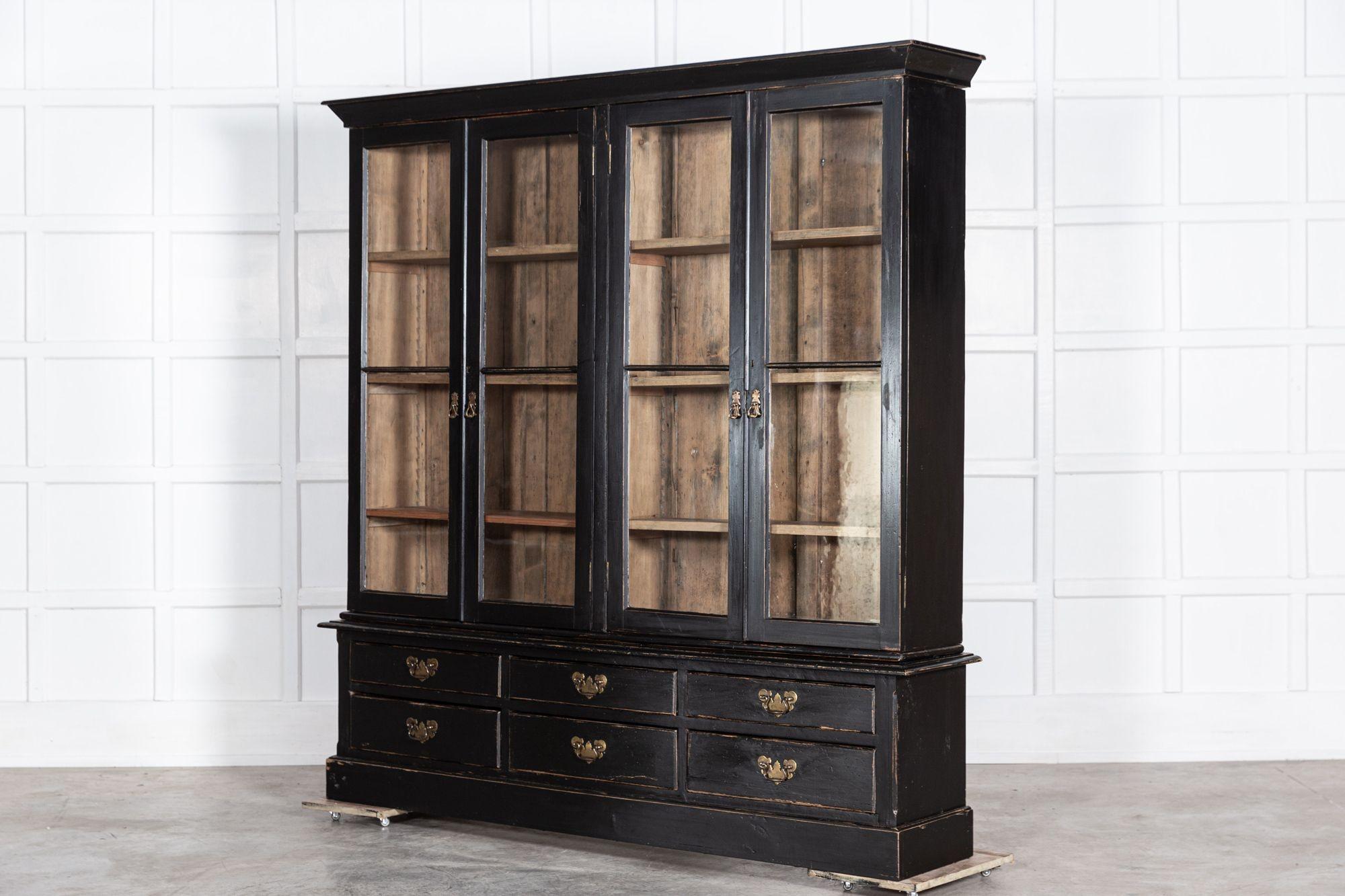 Large English 19thC Ebonised Pine Haberdashery Display Cabinet In Good Condition In Staffordshire, GB