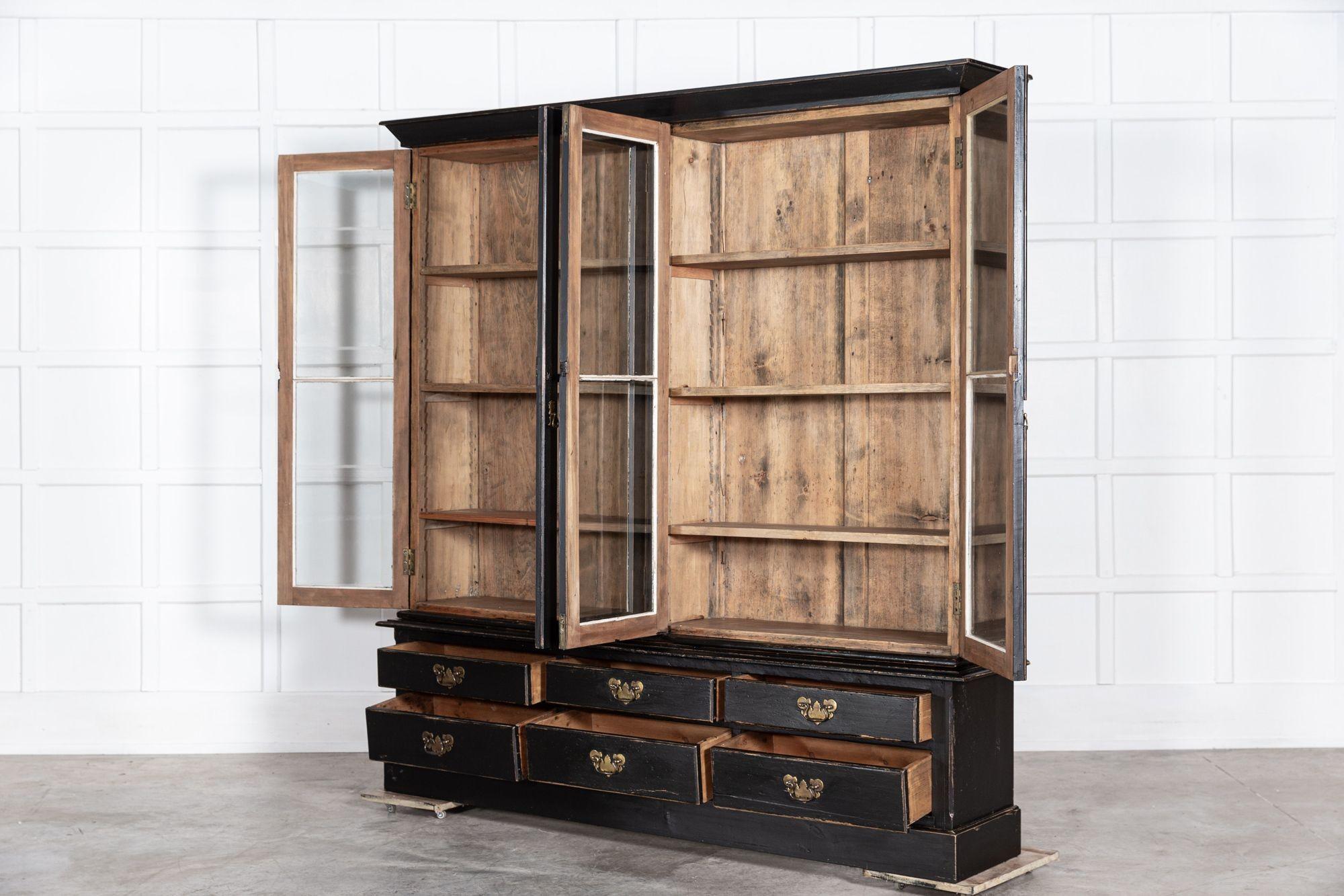 19th Century Large English 19thC Ebonised Pine Haberdashery Display Cabinet