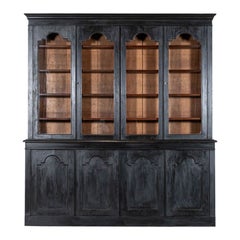 Large English 19thC Glazed Ebonised Mahogany Bookcase