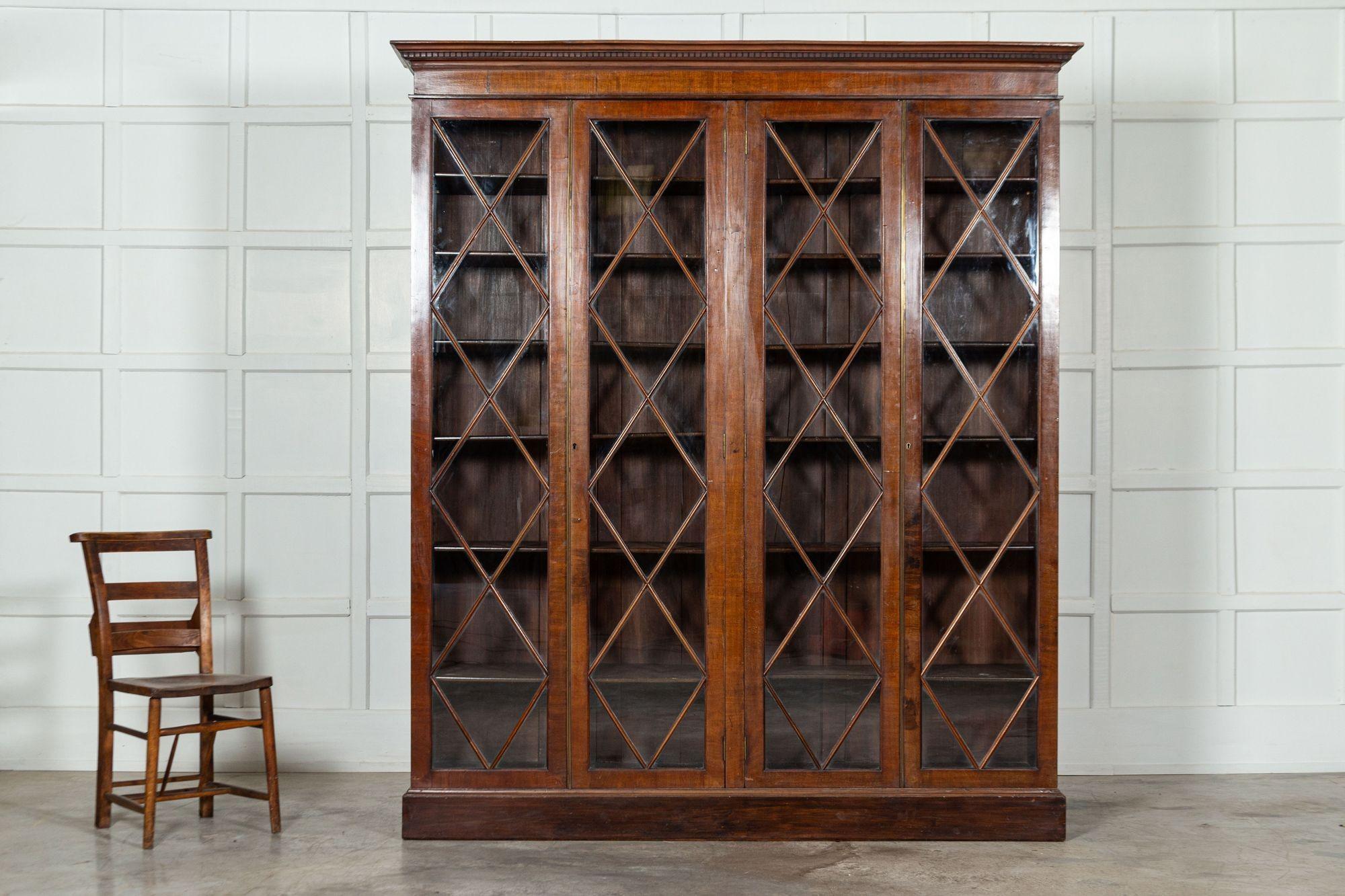 19th Century Large English 19thC Mahogany Astral Glazed Bookcase / Display Cabinet For Sale