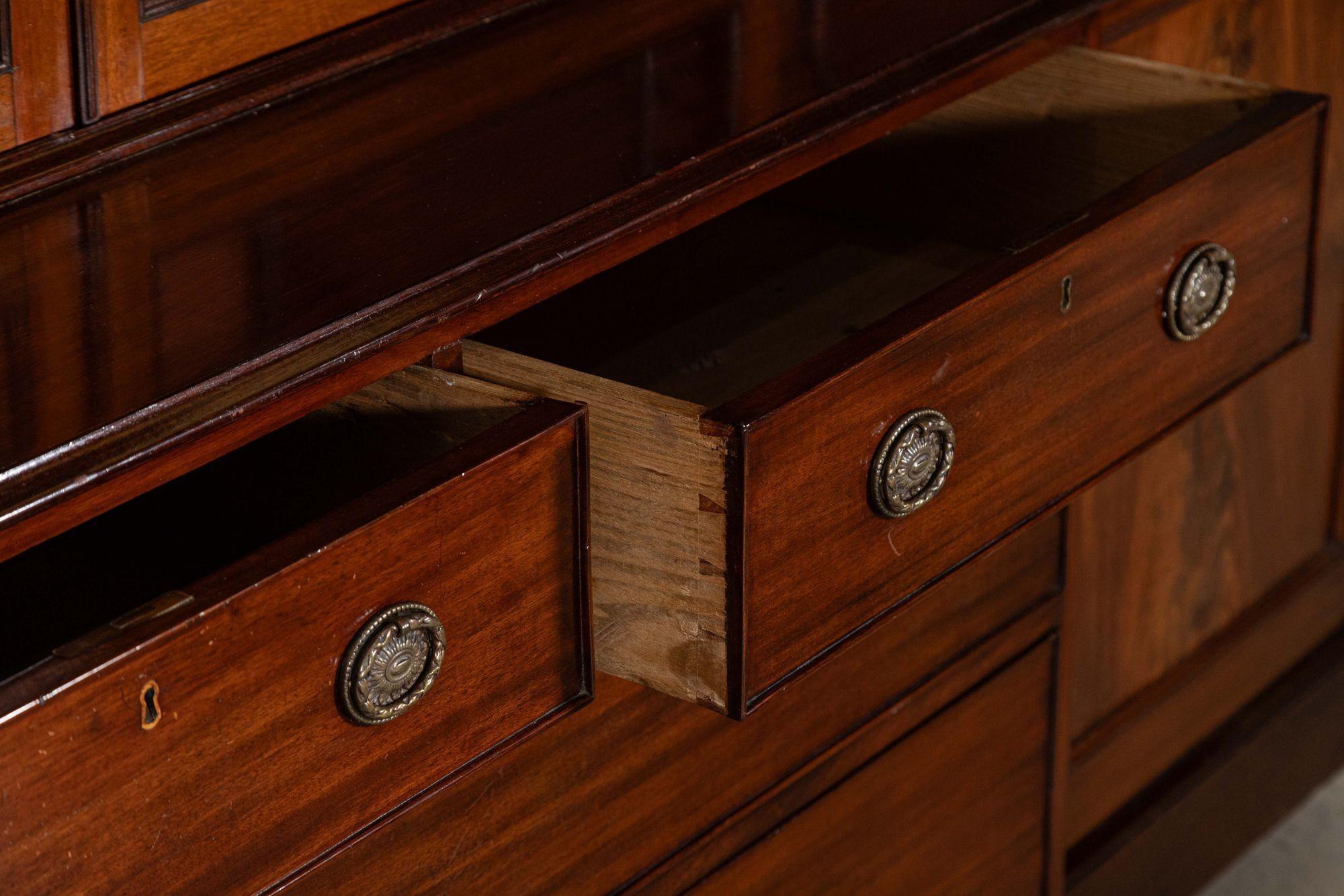 Large English 19thC Mahogany Breakfront Glazed Bookcase For Sale 6