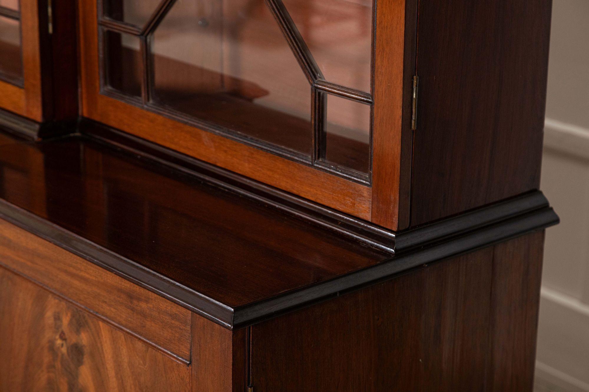 Large English 19thC Mahogany Breakfront Glazed Bookcase For Sale 9