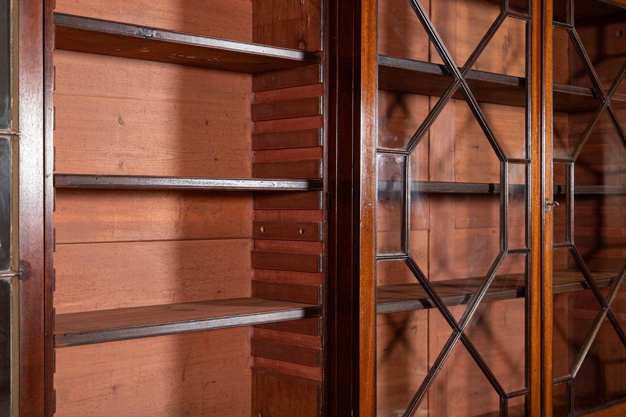 Large English 19thC Mahogany Breakfront Glazed Bookcase For Sale 10