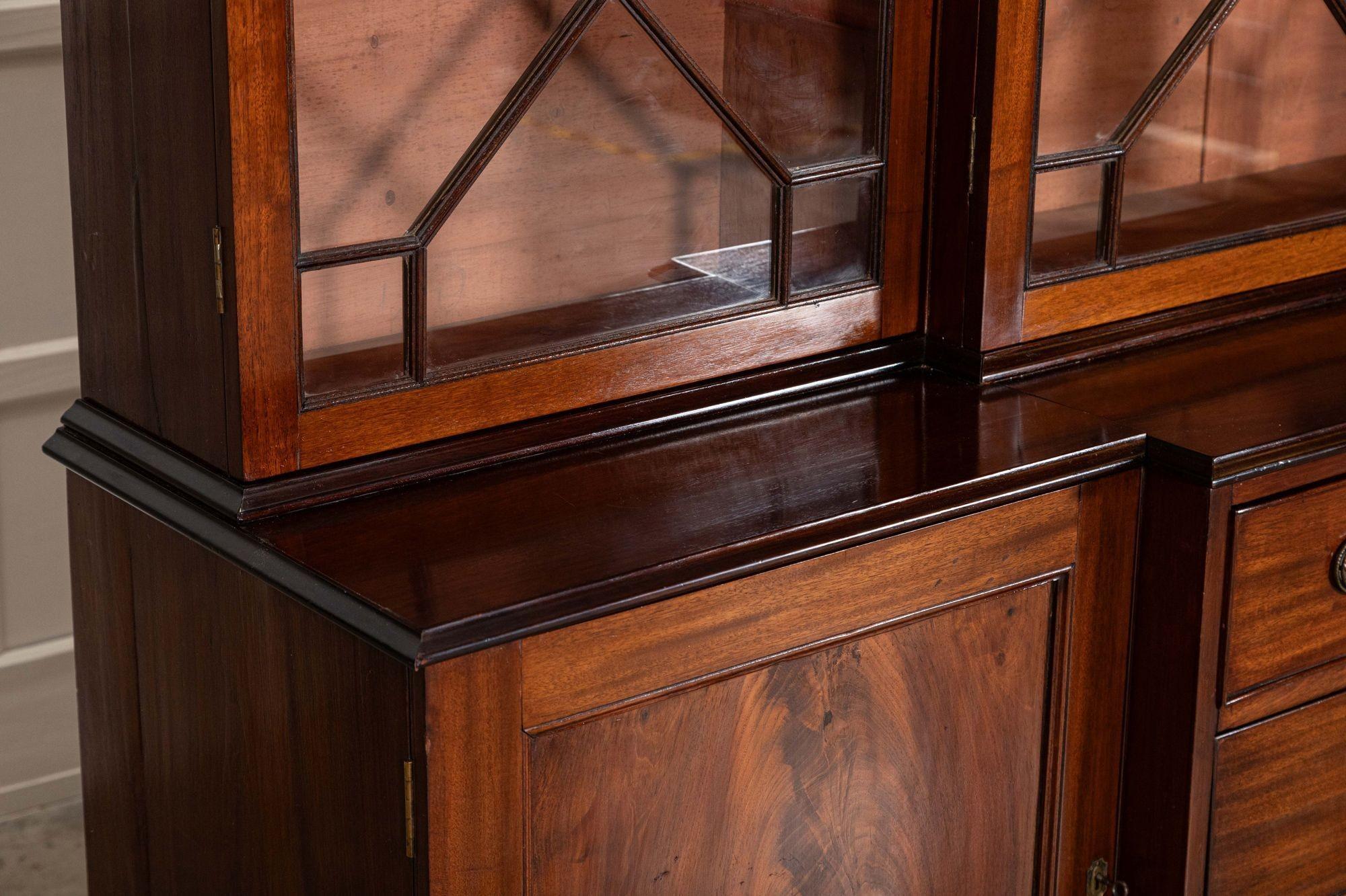 Large English 19thC Mahogany Breakfront Glazed Bookcase For Sale 11