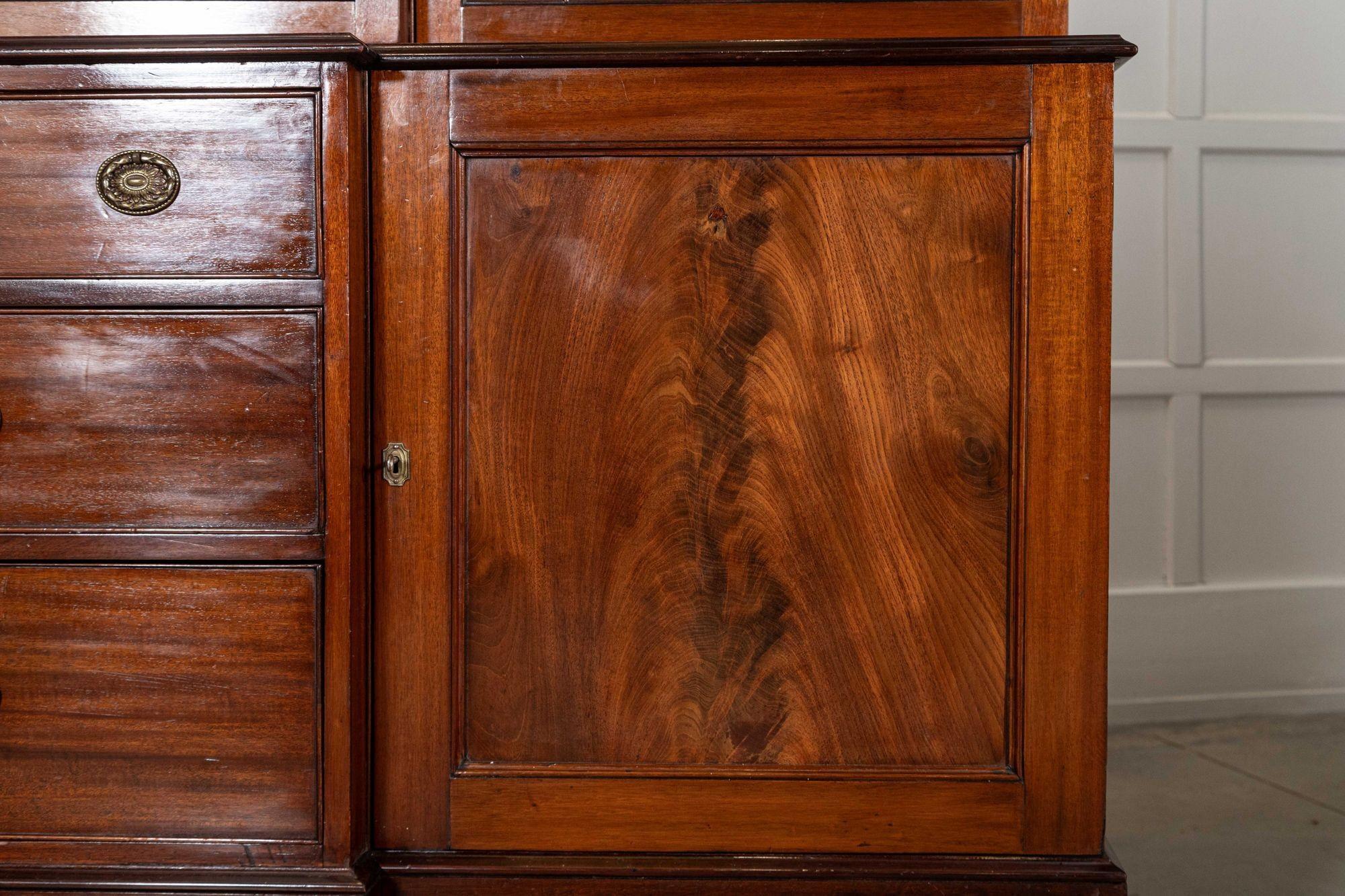 Large English 19thC Mahogany Breakfront Glazed Bookcase For Sale 15