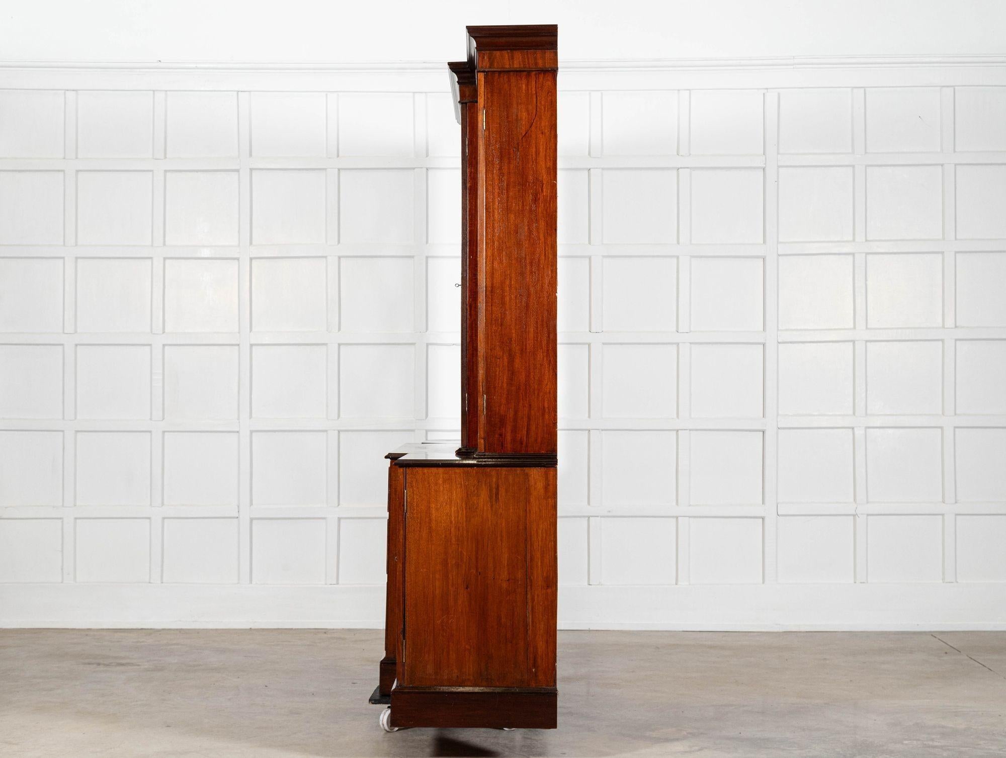 Large English 19thC Mahogany Breakfront Glazed Bookcase For Sale 4