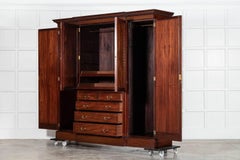 Large English 19thC Mahogany Triple Wardrobe