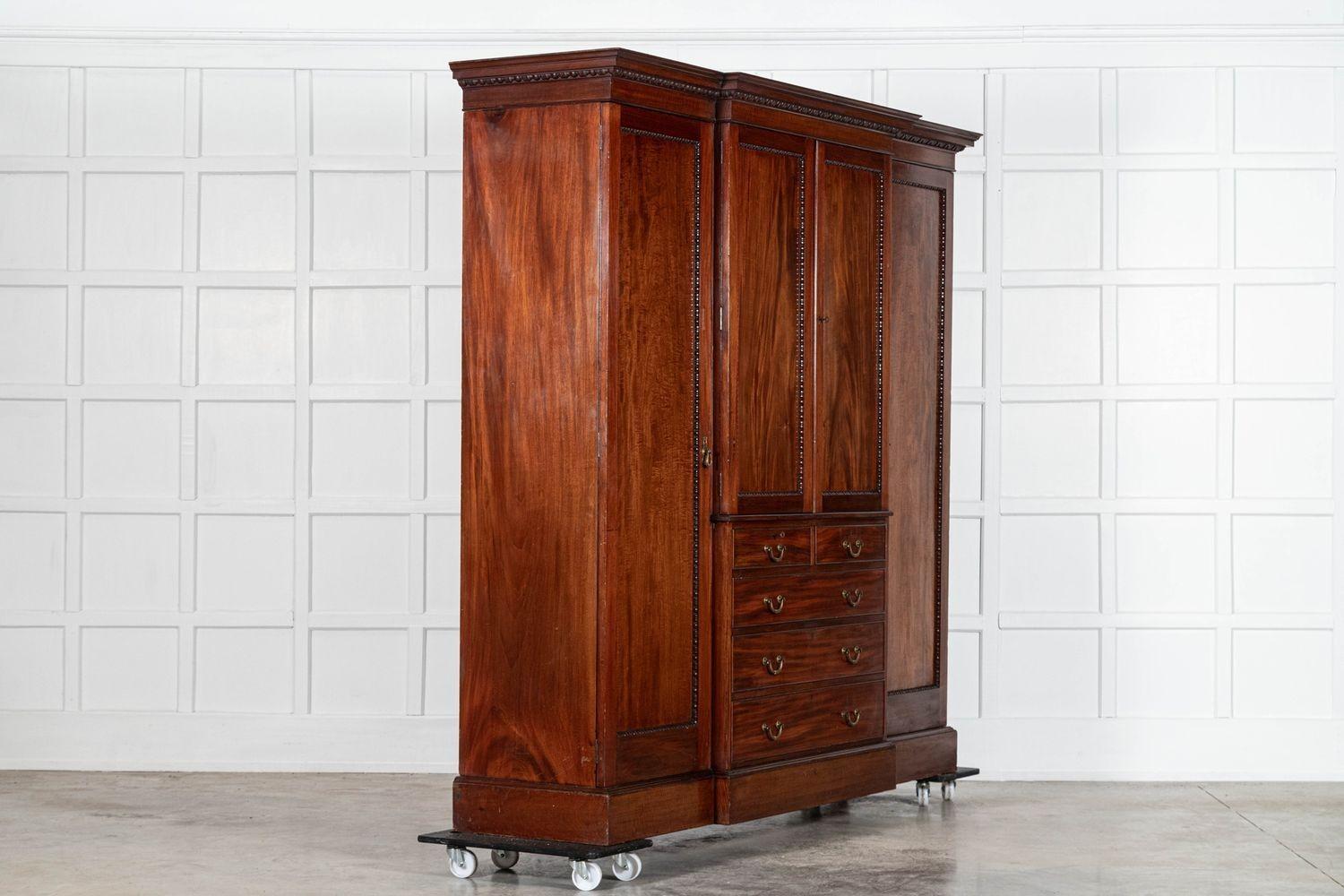 Large English 19thC Mahogany Triple Wardrobe 1