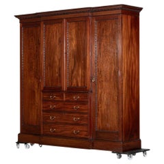 Antique Large English 19thC Mahogany Triple Wardrobe