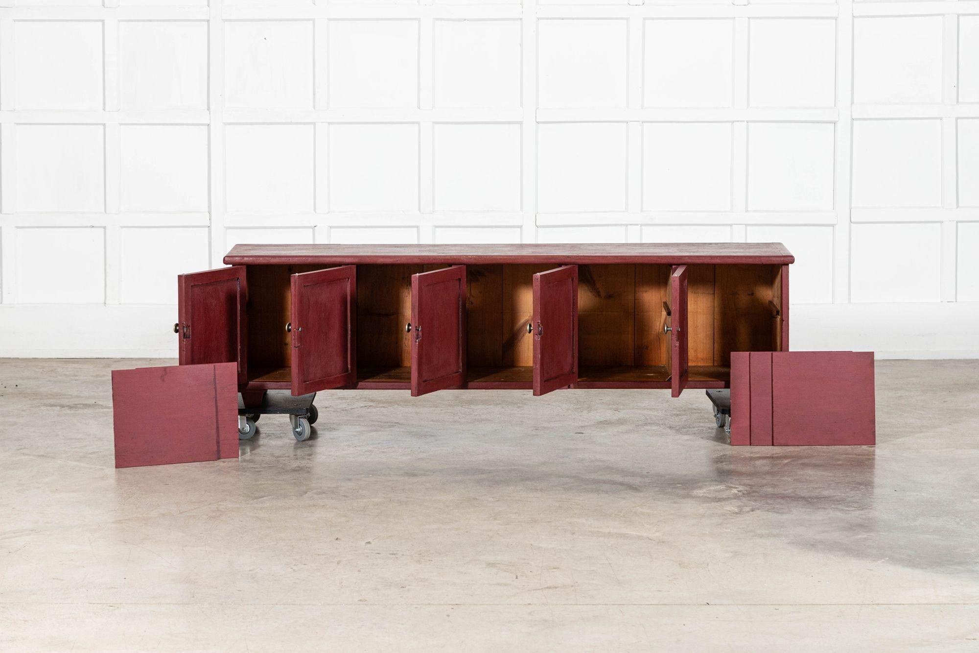 Large English 19thC Painted Pine Locker Cabinet /Bench For Sale 6