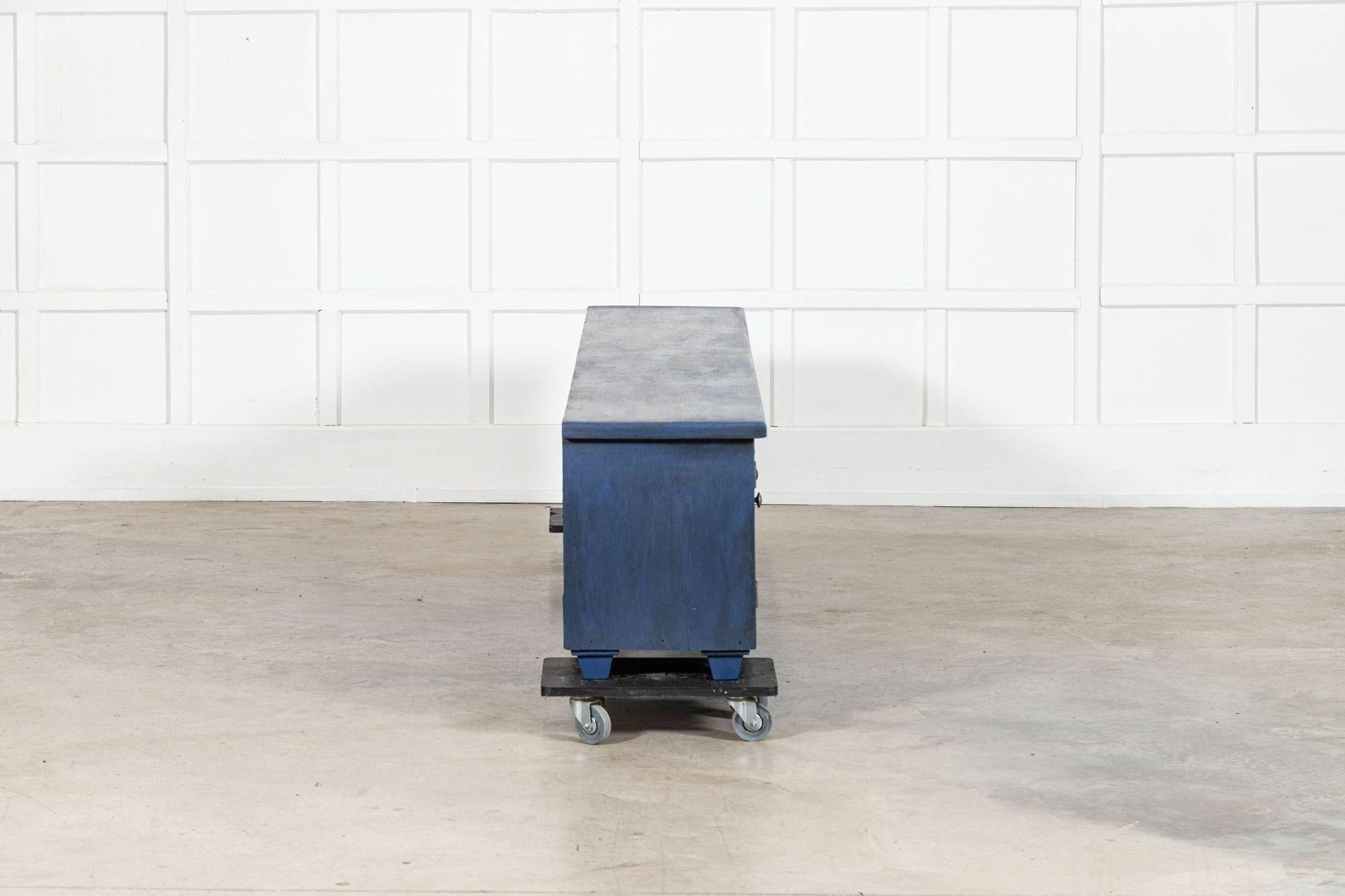 Large English 19thC Painted Pine Locker Cabinet / Bench For Sale 7