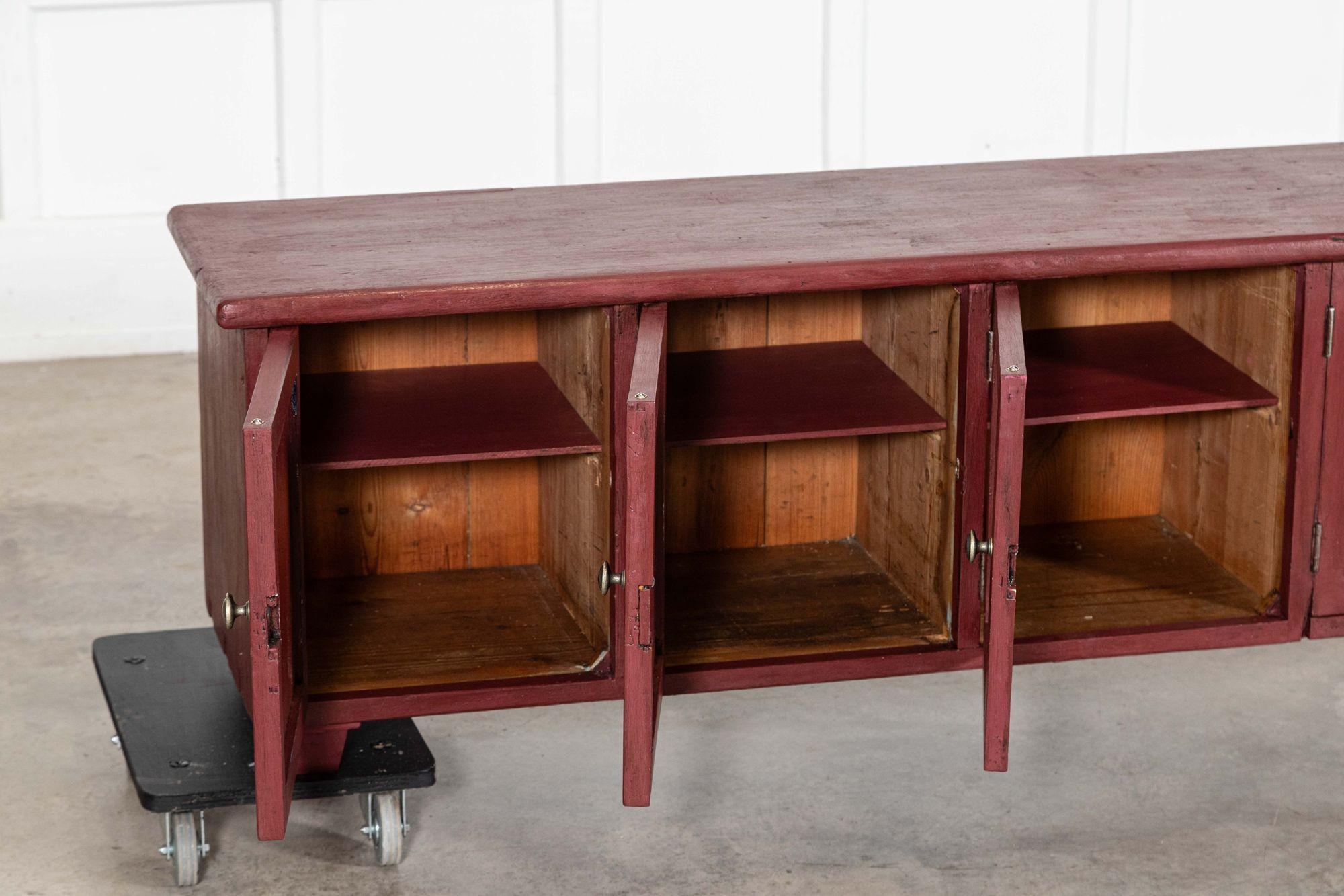 Large English 19thC Painted Pine Locker Cabinet /Bench For Sale 7