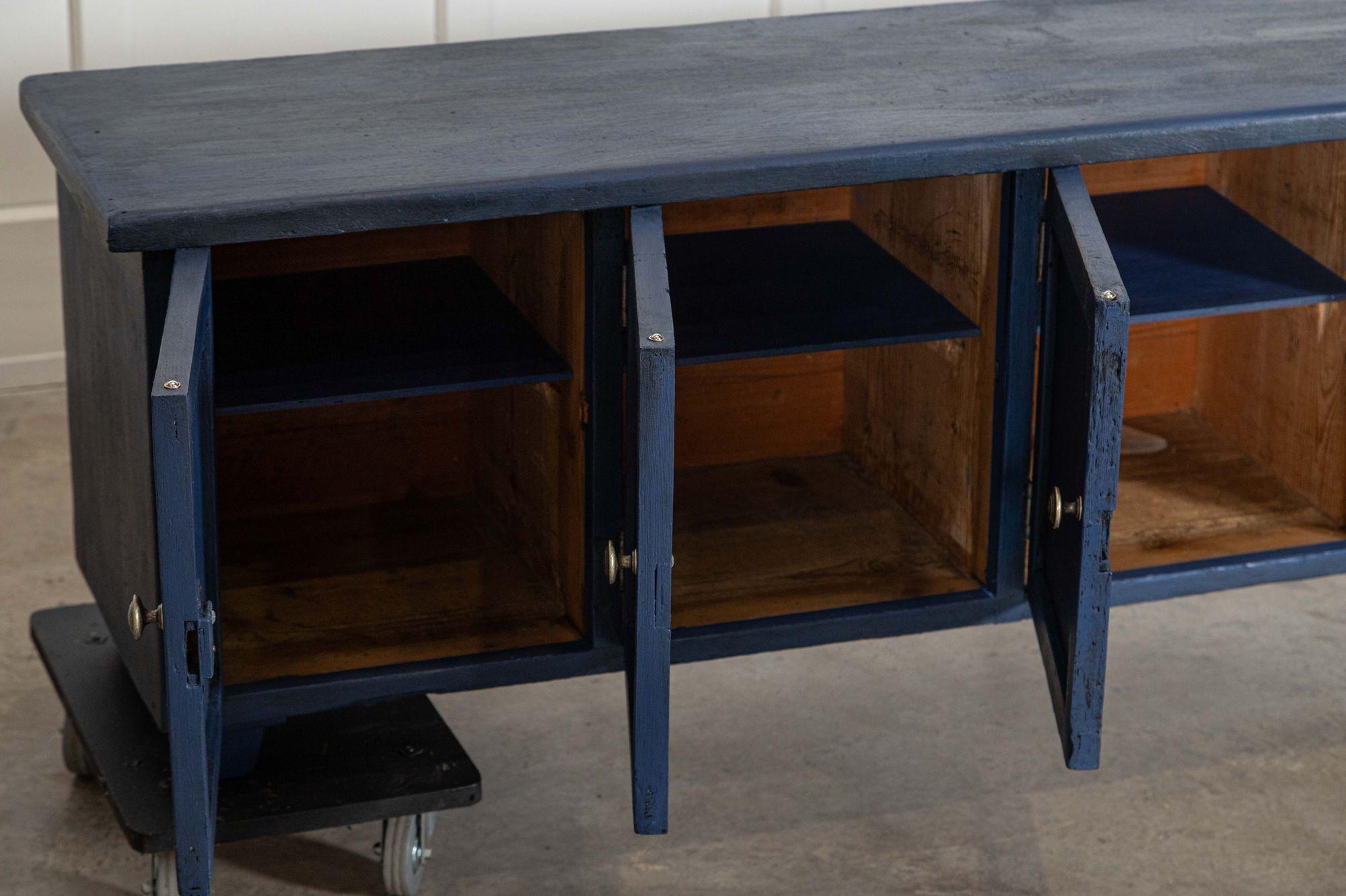 Large English 19thC Painted Pine Locker Cabinet / Bench For Sale 9