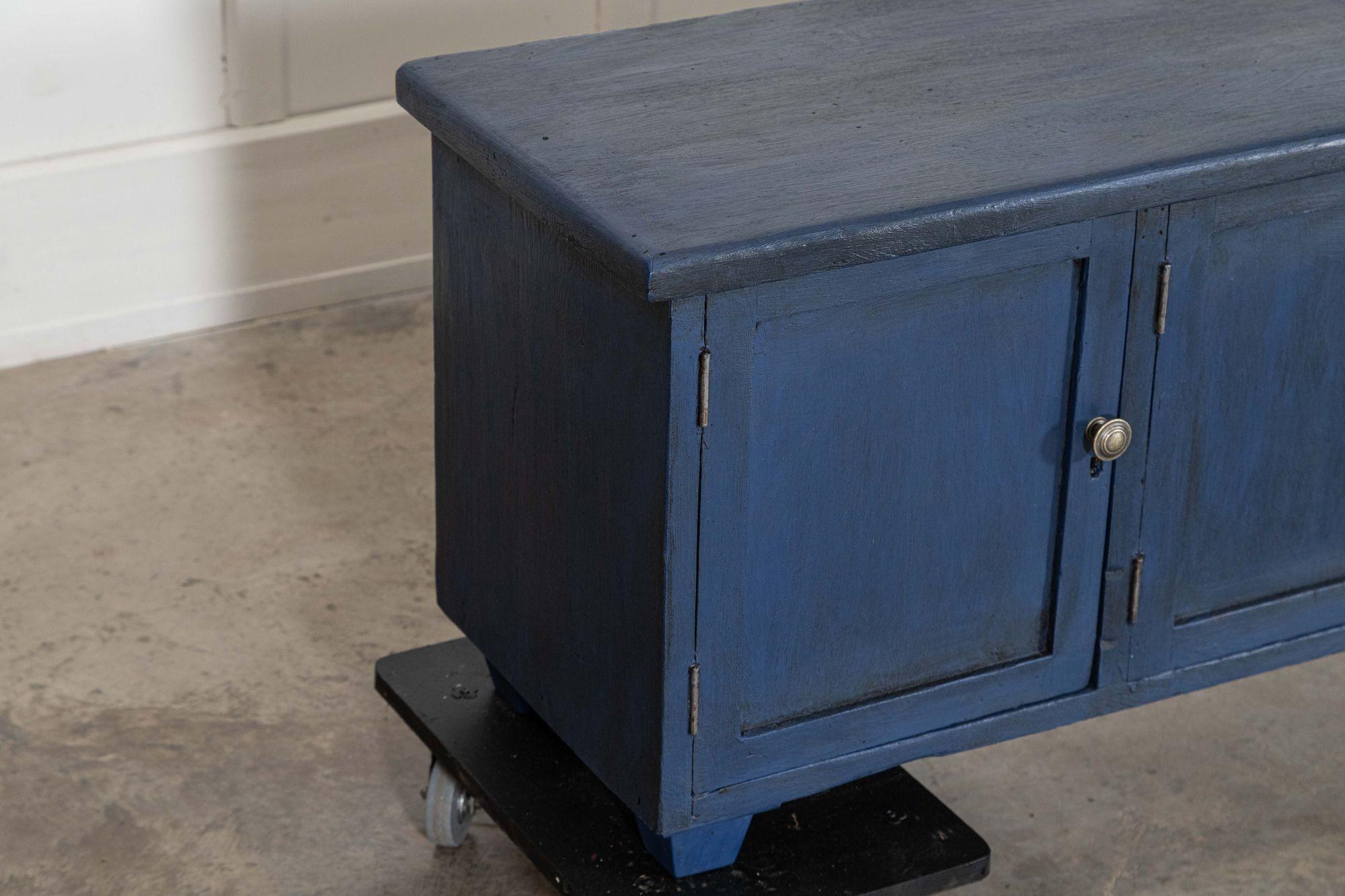 Large English 19thC Painted Pine Locker Cabinet / Bench For Sale 11