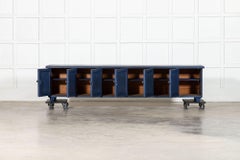 Large English 19thC Painted Pine Locker Cabinet / Bench