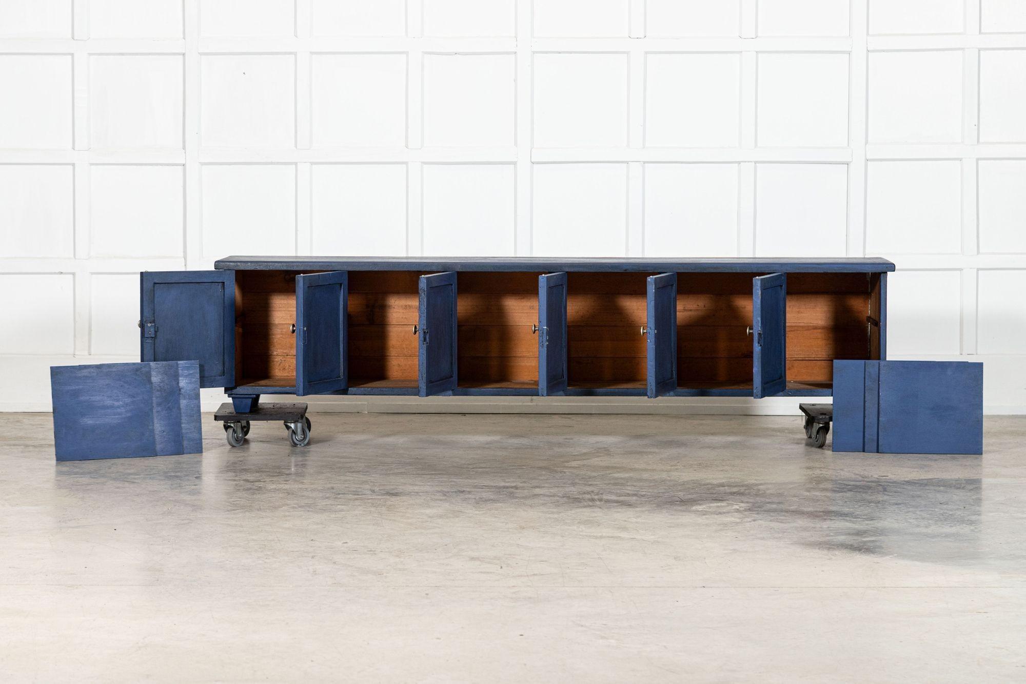 Large English 19thC Painted Pine Locker Cabinet / Bench In Good Condition For Sale In Staffordshire, GB