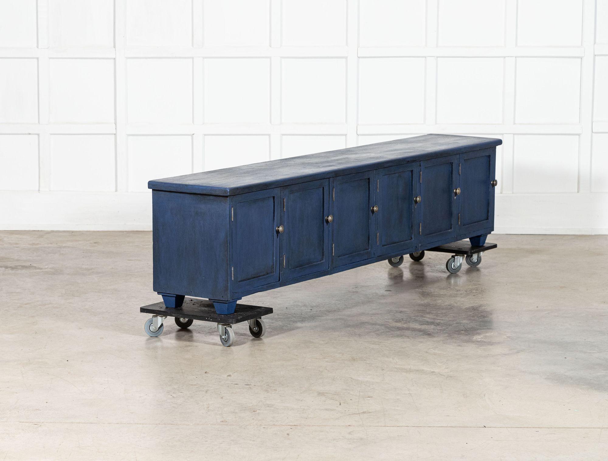 19th Century Large English 19thC Painted Pine Locker Cabinet / Bench For Sale