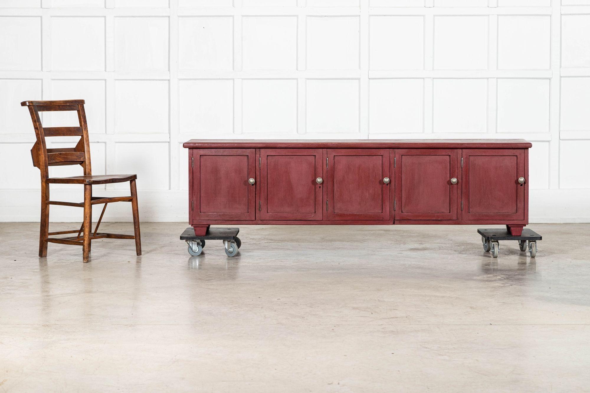 19th Century Large English 19thC Painted Pine Locker Cabinet /Bench For Sale