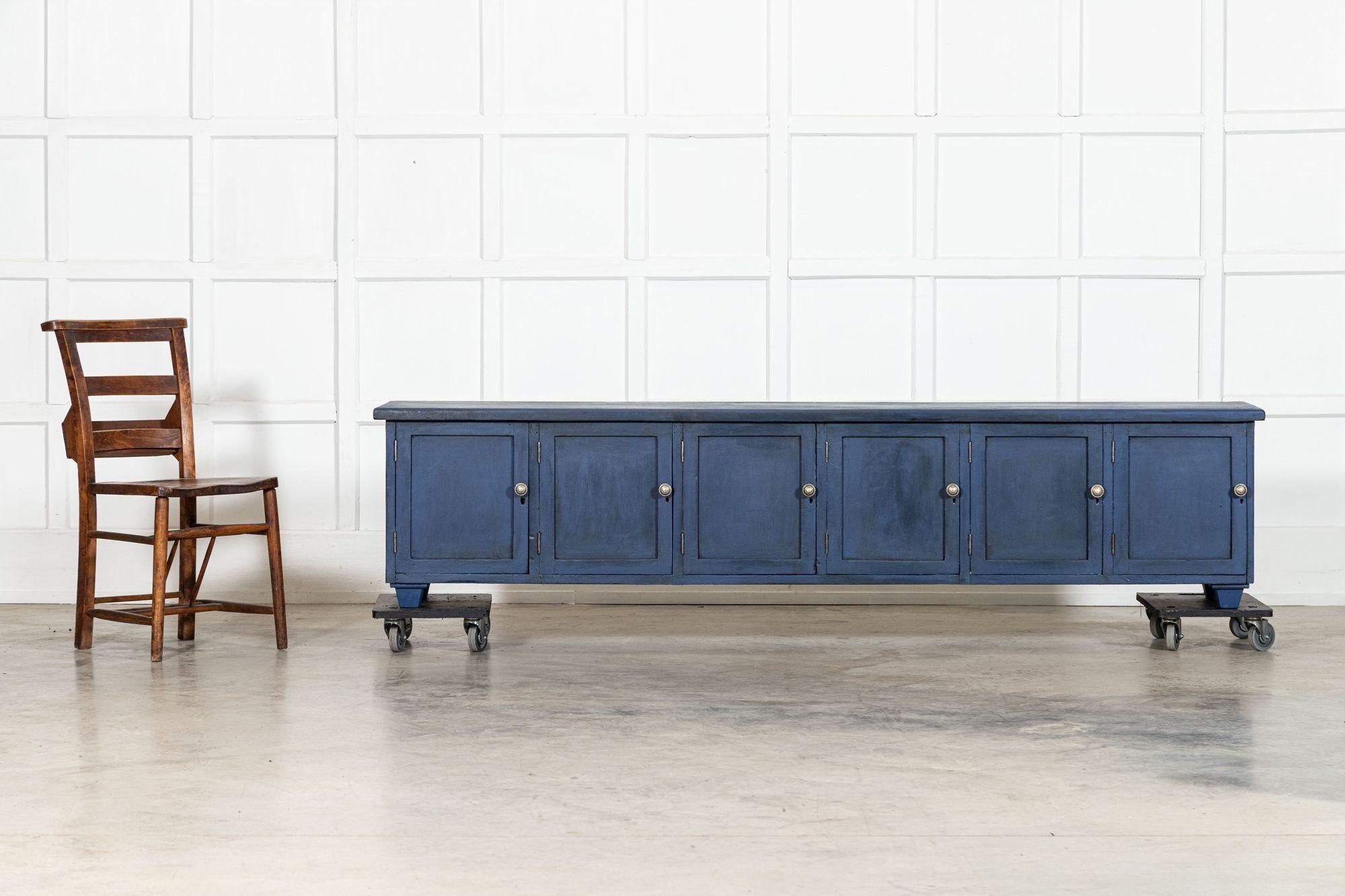 Large English 19thC Painted Pine Locker Cabinet / Bench For Sale 1