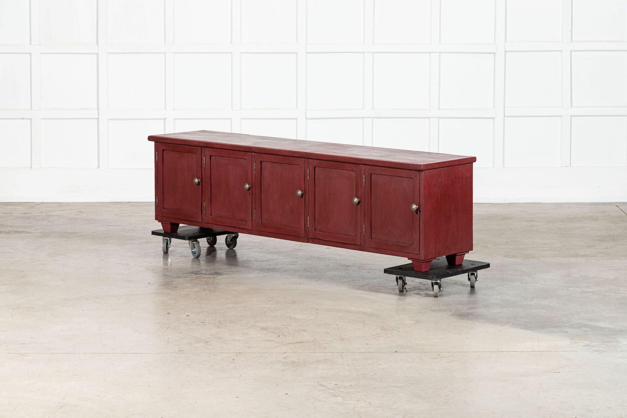 Large English 19thC Painted Pine Locker Cabinet /Bench For Sale 1