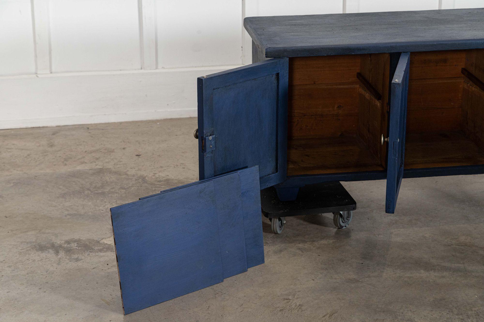 Large English 19thC Painted Pine Locker Cabinet / Bench For Sale 4