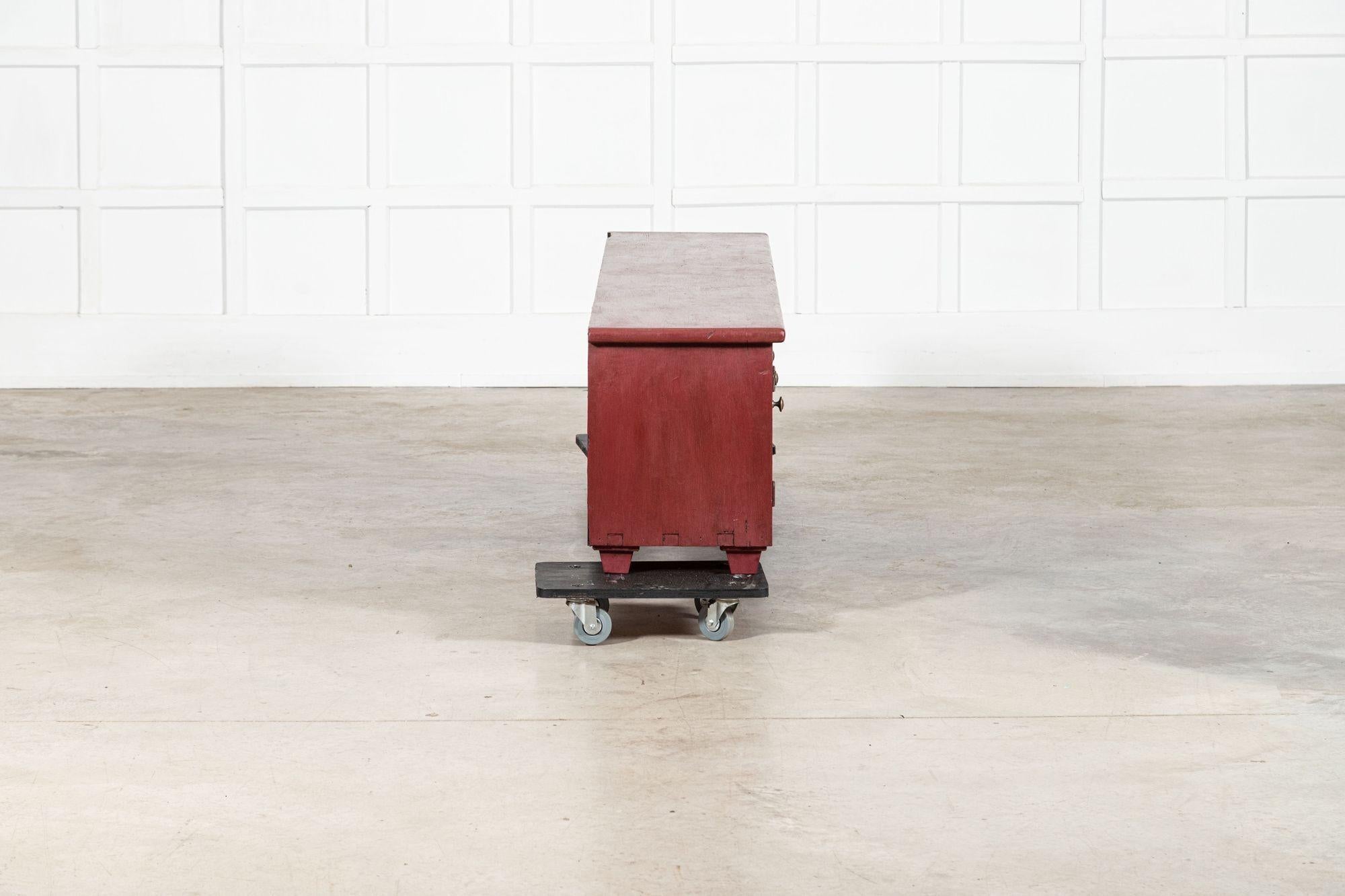 Large English 19thC Painted Pine Locker Cabinet /Bench For Sale 4