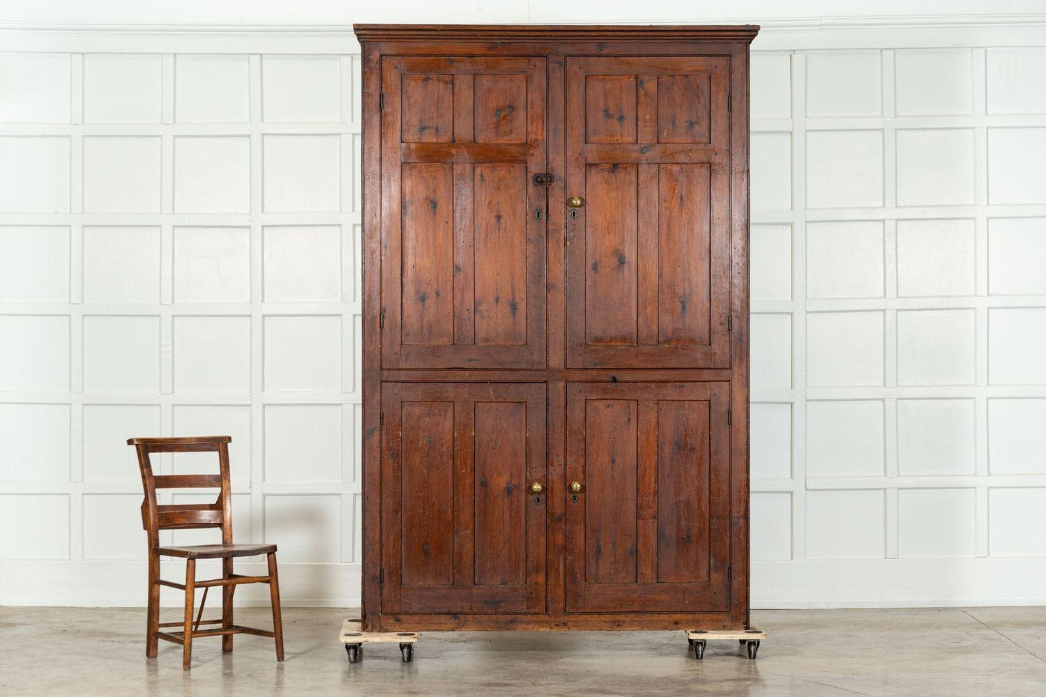19th Century Large English 19thC Pine Cupboard For Sale