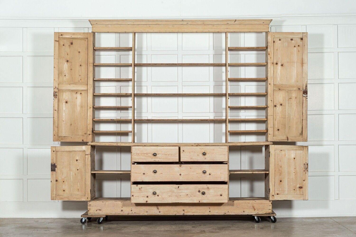 circa 1870
Large English Pine Open Back Dresser
sku 1686
Base W227 x D50 x H89 cm
Top W230 x D29 x H153 cm
Together W230 x D50 x H242 cm