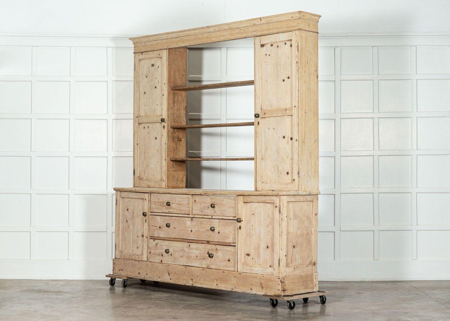 Large English 19thC Pine Open Back Dresser For Sale 1