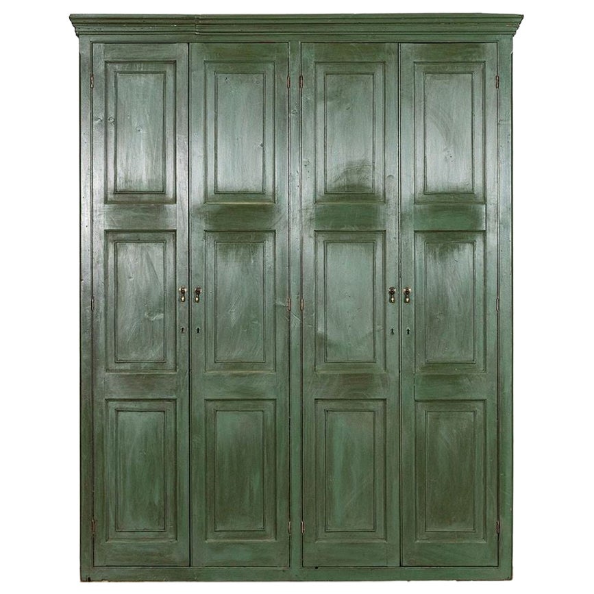 Large English 19thC Pine Painted Housekeepers Cupboard For Sale