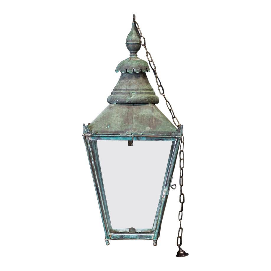 Large English 19thC Verdigris Lantern
