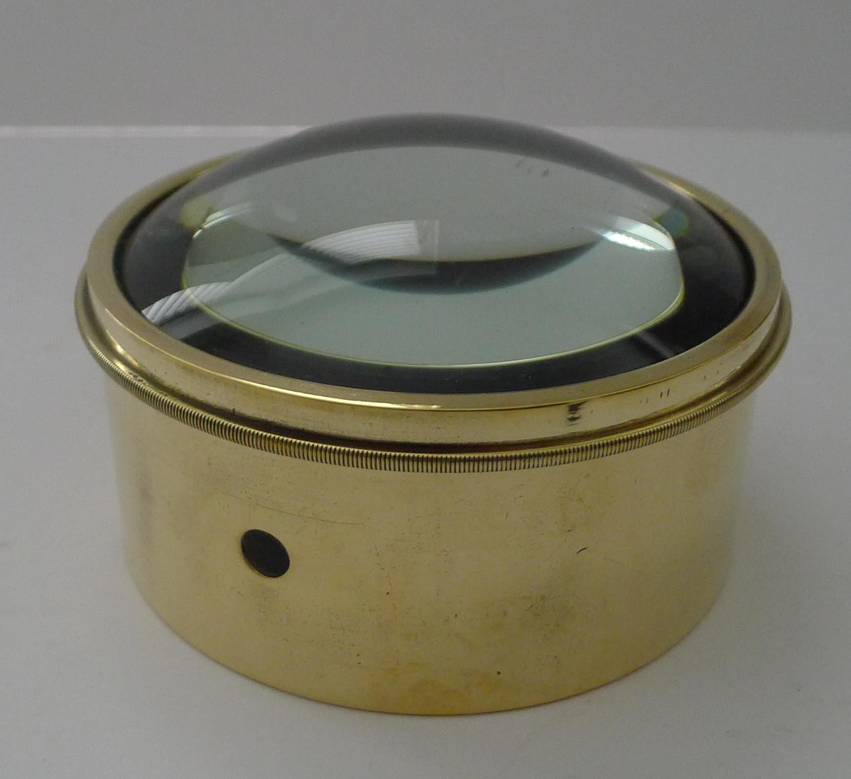 Edwardian Large English Antique Brass Desk Magnifying Glass / Paperweight c.1910