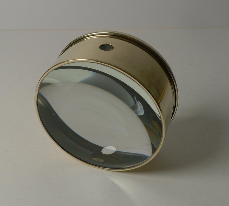 Large English Antique Brass Desk Magnifying Glass / Paperweight, c.1910