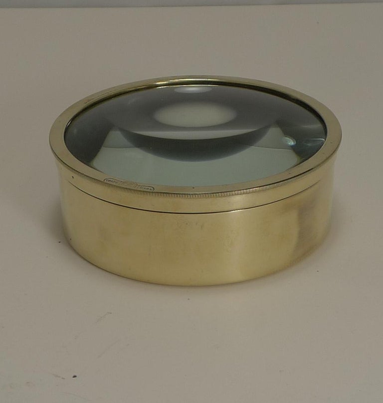 Large English Antique Brass Desk Magnifying Glass / Paperweight, circa 1910 at 1stDibs