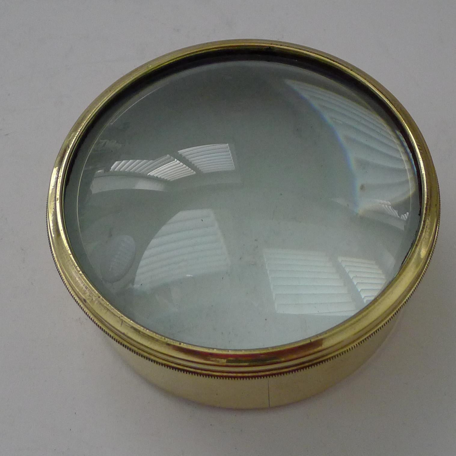 Large English Antique Brass Desk Magnifying Glass / Paperweight c.1910 2