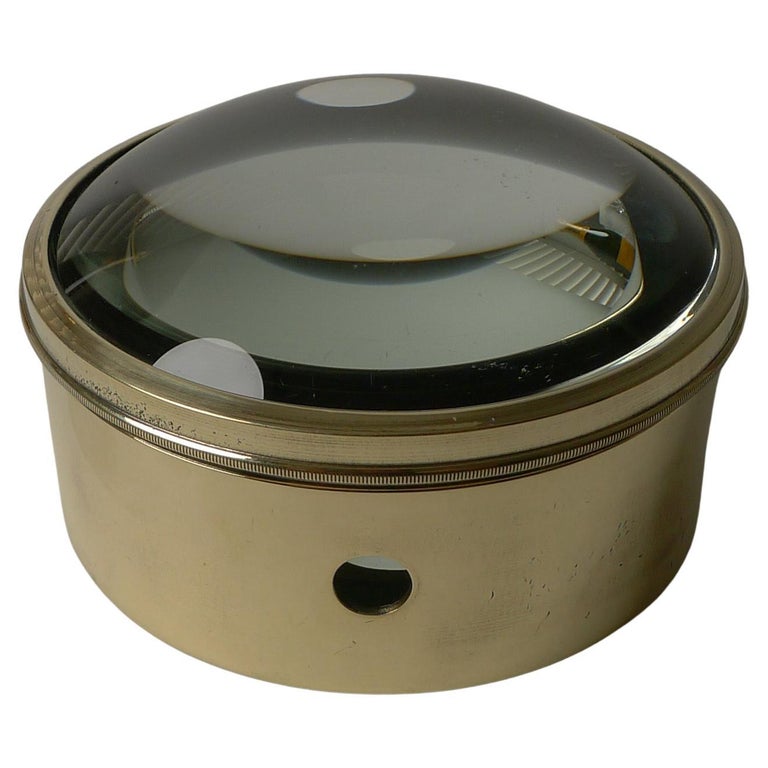 Large English Antique Brass Desk Magnifying Glass / Paperweight, c.1910