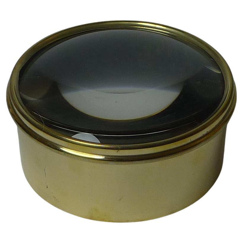 Large English Antique Brass Desk Magnifying Glass / Paperweight c.1910