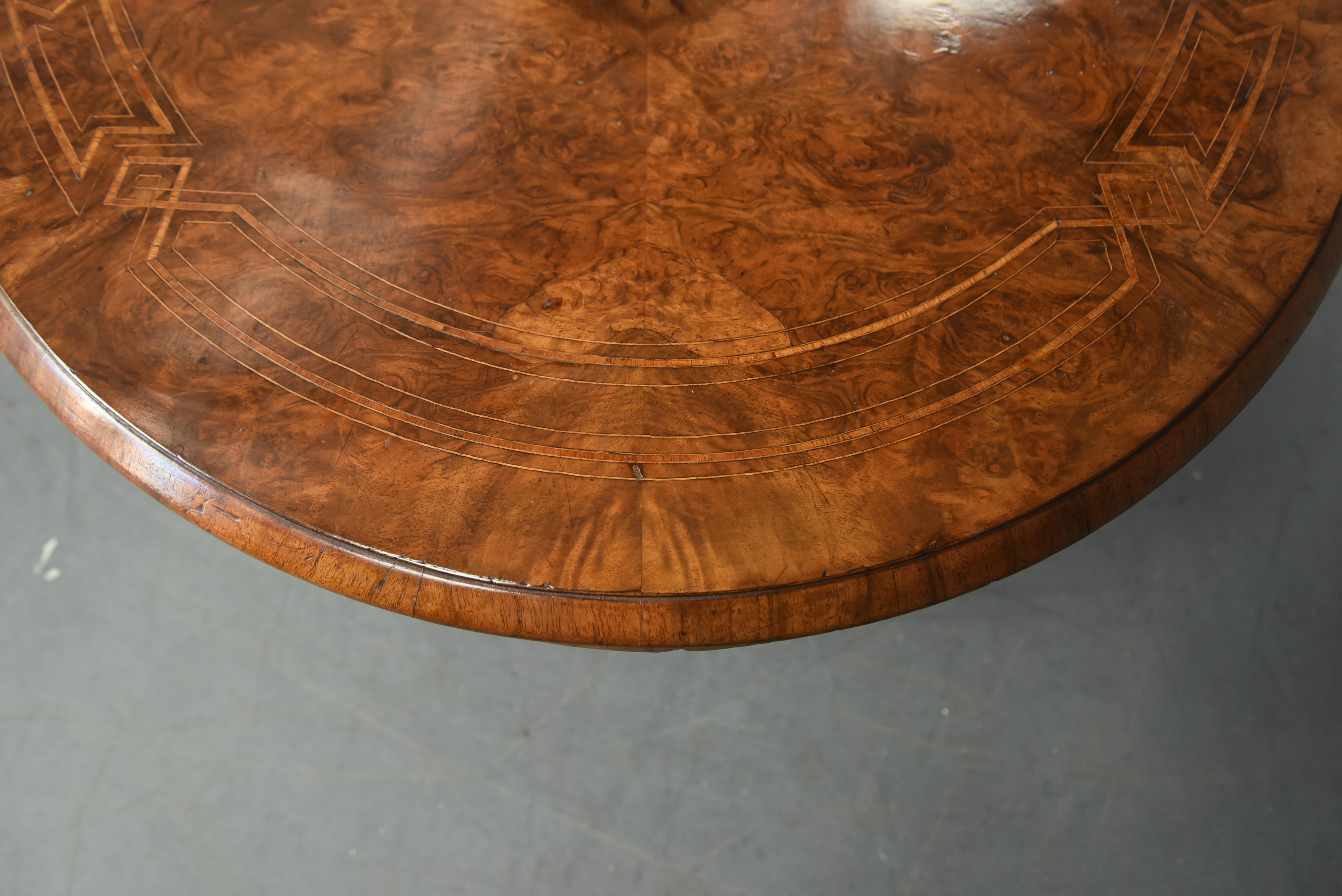 Inlay Large English Antique Burr Walnut Coffee Table 