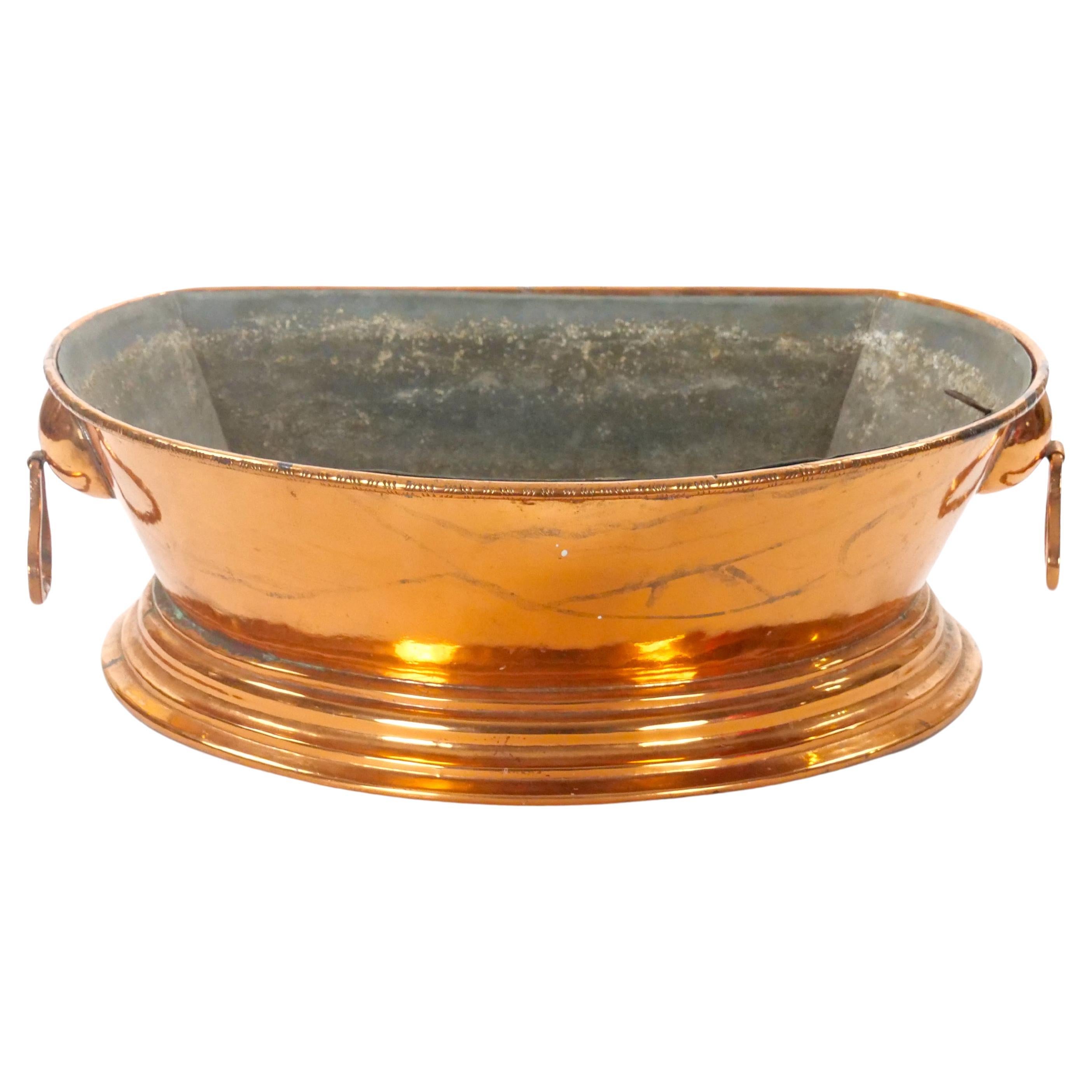 Large English Antique Copper Basin /  Lions Head Side Handles