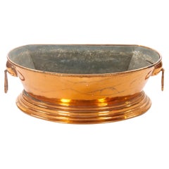 Large English Antique Copper Basin /  Lions Head Side Handles