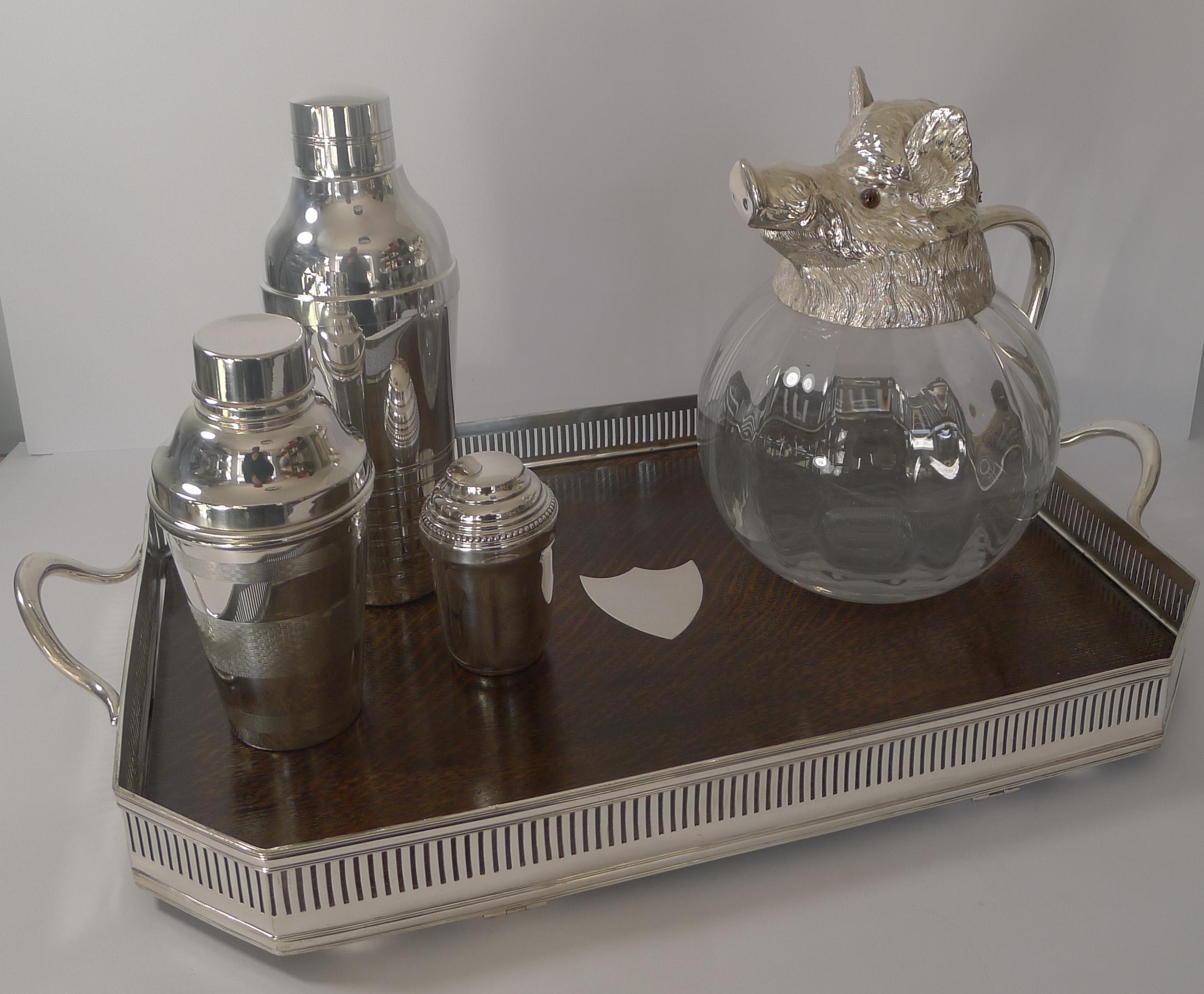 Large English Antique Oak & Silver Plated Cocktail / Drinks Tray, circa 1890 3