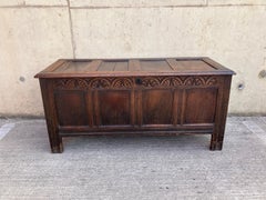 Large English antique solid oak chest coffer