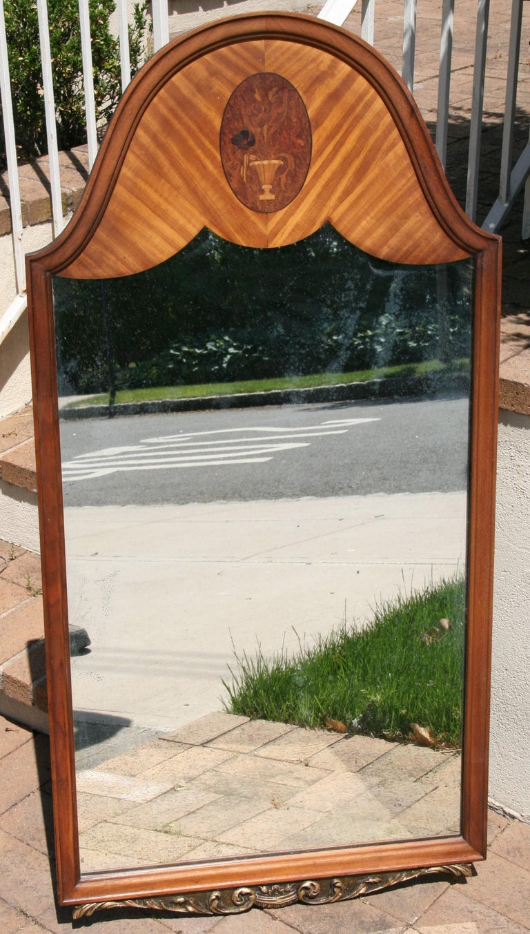 Large English Arch Top Walnut Mirror with Inlaid Marquetry For Sale at