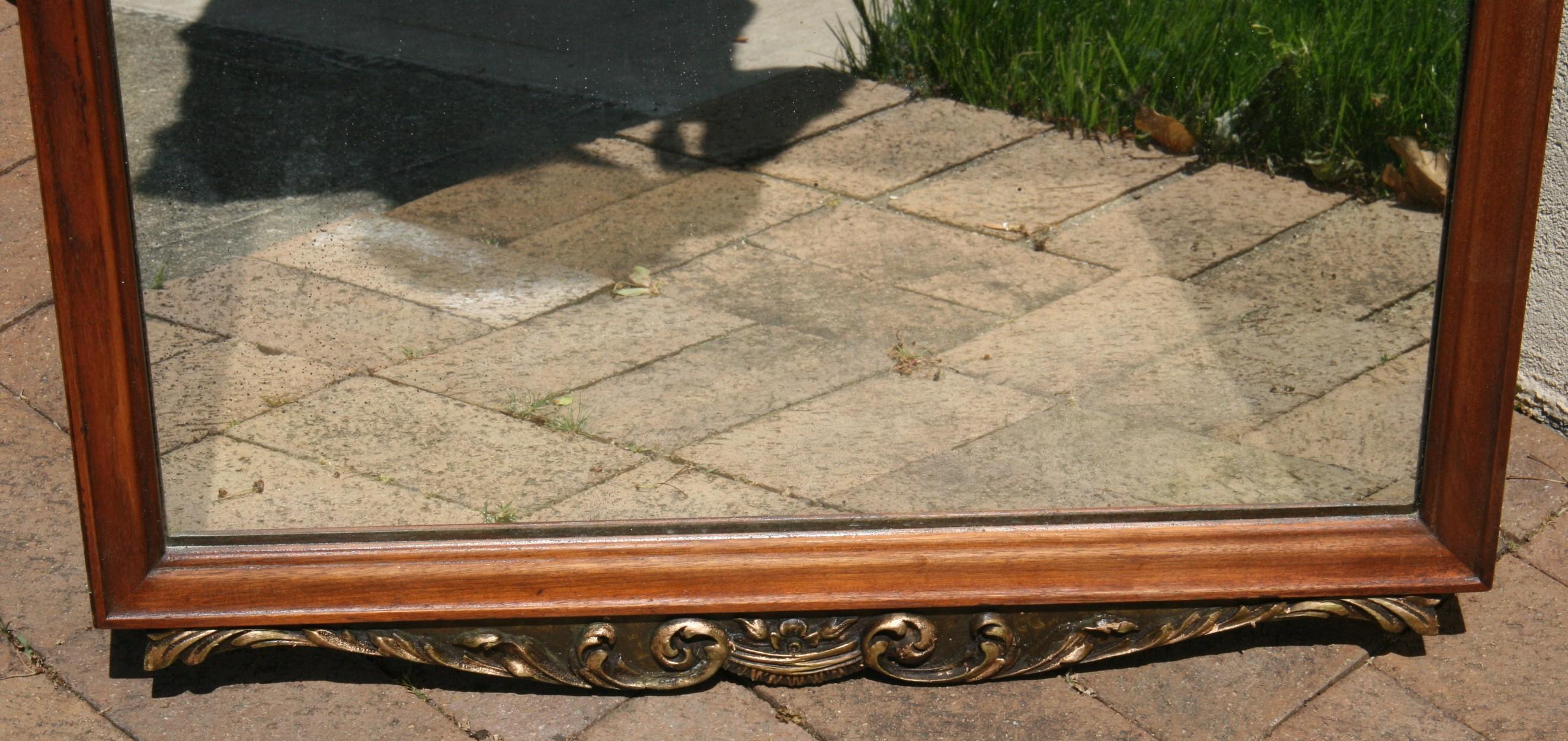 Glass Large English Arch Top Walnut Mirror with Inlaid Marquetry For Sale