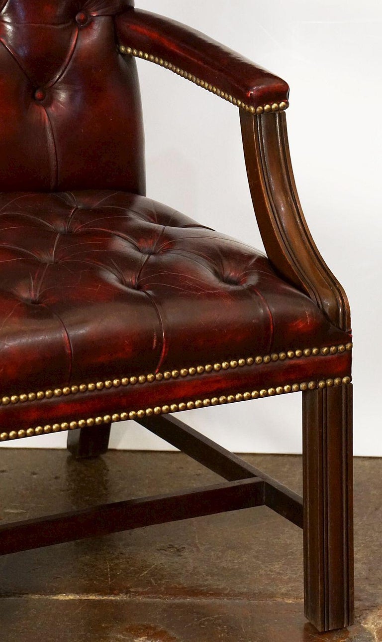 Large English Armchair or Library Chair of Tufted Leather at 1stDibs