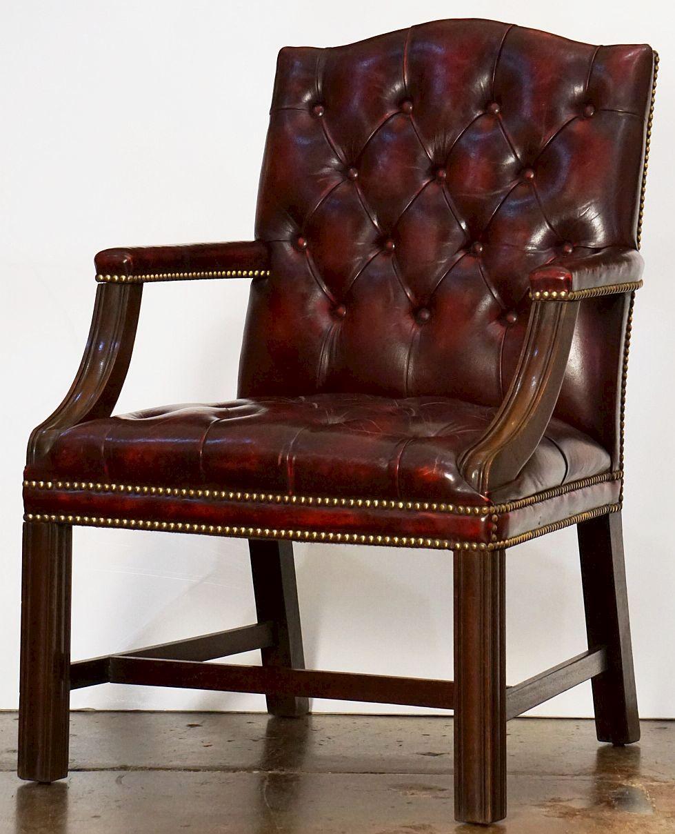 Large English Armchair or Library Chair of Tufted Leather 9