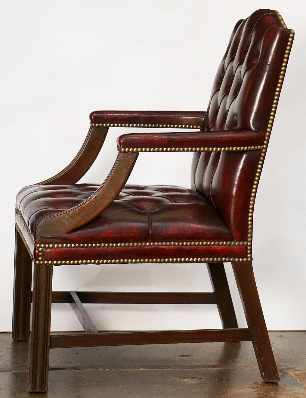 Large English Armchair or Library Chair of Tufted Leather 10