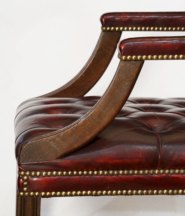 Large English Armchair or Library Chair of Tufted Leather at 1stDibs