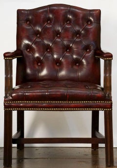 Large English Armchair or Library Chair of Tufted Leather